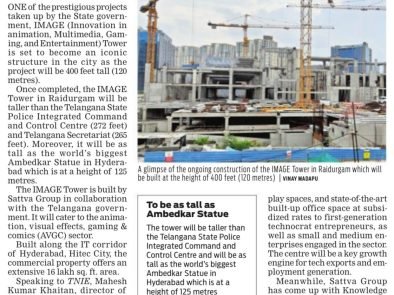 400-ft tall IMAGE Tower to be iconic building in Hyd - The New Indian Express - Sattva Group